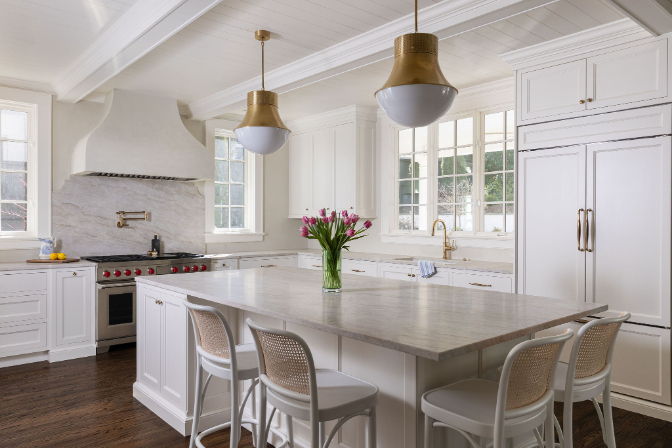 Kitchen Remodel with White Cabinetry and Paneled Fridge by Hopedale Builders Ashcraft, NC ©HeatherIsonPhotography