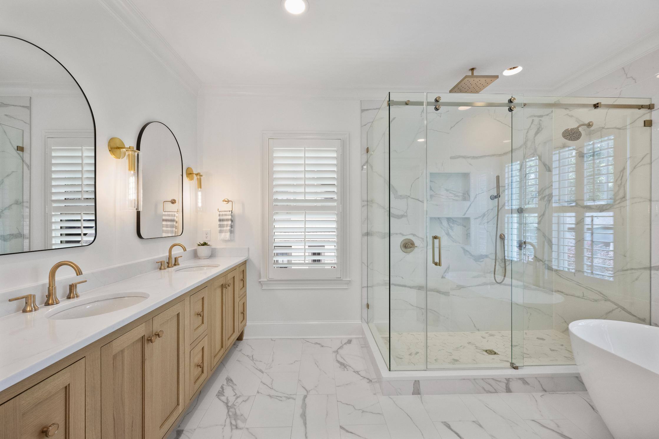 Custom master bathroom with walk-in shower by Hopedale Builders